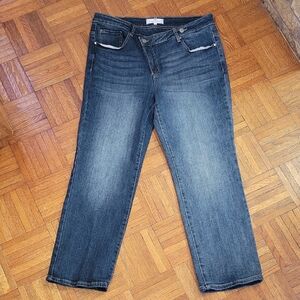 Risen ASYMMETRICAL Straight Leg Dark Blur Demin Jeans Size 1XL